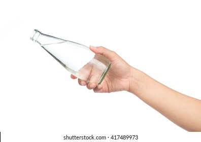 Hand Holding Bottle Of Water Isolated On White Background