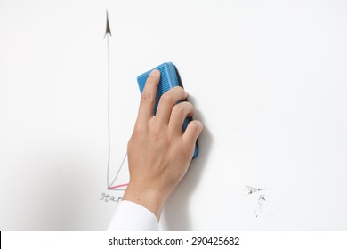 Hand Holding Brush Erase Graph On A Whiteboard