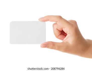 Hand Holding A Business Card Isolated On White