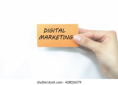 hand holding business orange card written digital marketing. over isolated on white - Shutterstock ID 428026579