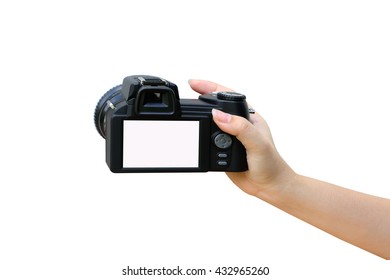 hand holding camera ,isolate white background