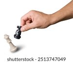 hand holding chess piece isolated on white background