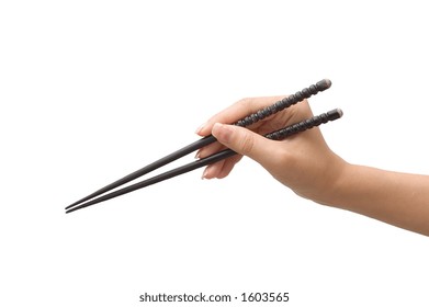 Hand Holding Chop Sticks With Photo Shop Perfect White (255) Background