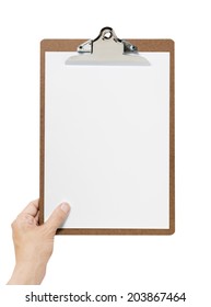 hand holding a Clipboard with white background