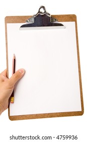 Hand Holding A Clipboard With White Background