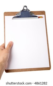 hand holding a Clipboard with white background