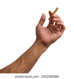 Hand holding a clove cigarette isolated on a white background