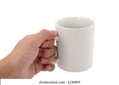 Hand Holding Coffee Mug With White Background