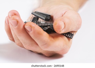 Hand Holding Computer Chip. Micro Chips Technology Concept