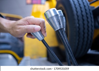 The Hand Holding The Control Lever Of The Towing Car