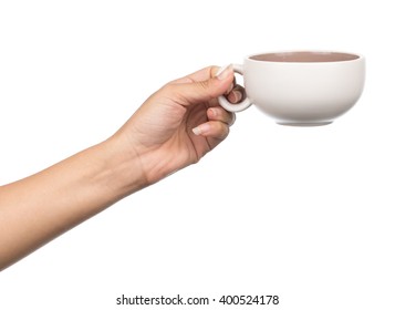 Hand Holding A Cup Of Coffee, Isolated On White Background