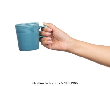 Hand Holding A Cup Of Coffee, Isolated On White Background