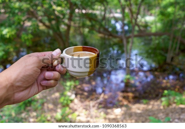 Hand Holding Cup Hot Coffee Nature Stock Photo 1090368563 | Shutterstock