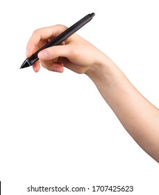 Hand Holding Digital Graphic Pen And Drawing Something Isolated On White Background With Clipping Path