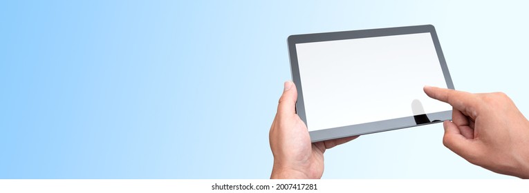 Hand holding digital tablet, placeholder for app, blank screen mockup - Shutterstock ID 2007417281