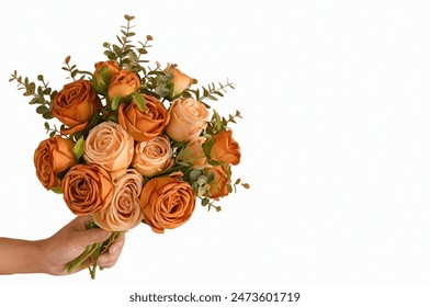 Hand Holding Elegant Orange Rose Bouquet - Powered by Shutterstock