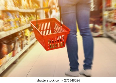 Hand Holding Empty Shopping Basket - Shopping Concept 