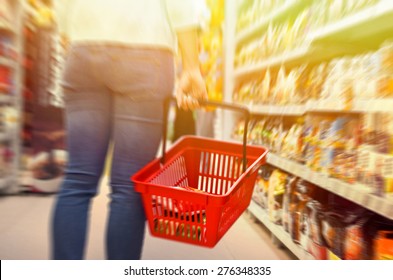 Hand Holding Empty Shopping Basket - Shopping Concept 