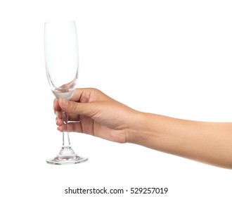 Hand Holding Empty Wine Glass Isolated On White Background