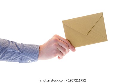 Hand Holding Envelope Isolated On White Background