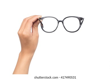 Hand Holding Eye Glasses Isolated On White Background