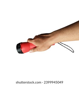 Hand holding flashlight isolated on white background - Powered by Shutterstock