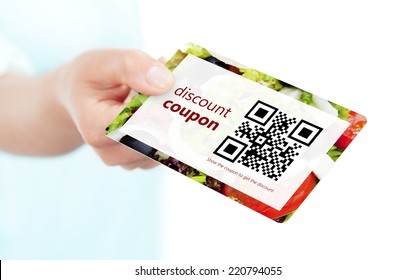 Hand Holding Food Discount Coupon With Qr Code Isolated Over White Background