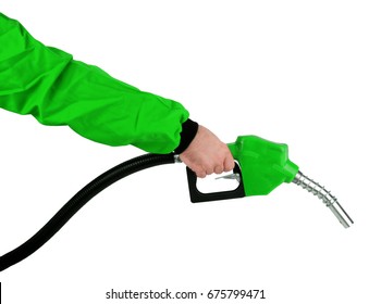 Hand Is Holding Gasoline Pistol Pump Fuel Nozzle