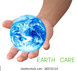 Hand holding global Earth in palm for world environment campaign Elements of this image furnished by NASA