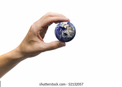 Hand holding the globe, earth image courtesy of www.nasa.com