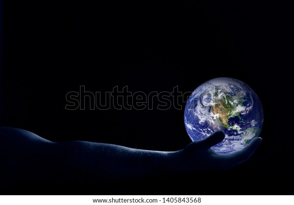 Hand Holding Globe On Black Background Stock Photo Edit Now 1405843568