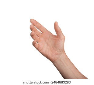 Hand holding, grabbing, showing, presenting something isolated on white background.