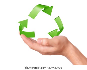 Hand Holding Green Recycling Symbol Ecology Stock Photo 219421906 ...