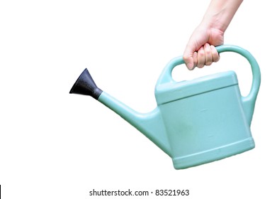 Hand Holding Green Watering Can