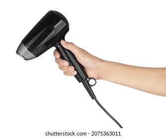 Hand holding Hair Dryer isolated on white background