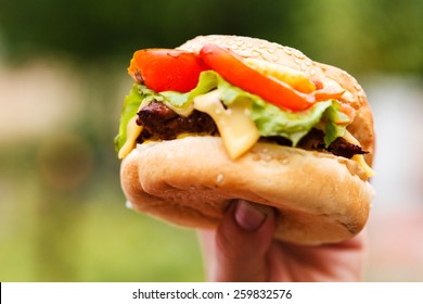 Hand Holding A Hamburger