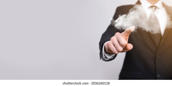 Hand holding icon cloud computing network and icon connection data information in hand. Cloud computing and technology concept