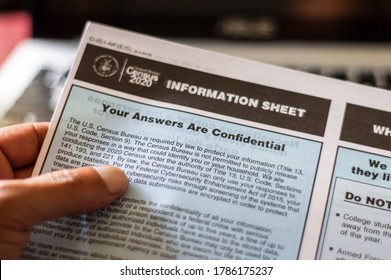 A Hand Holding An Information Sheet About Confidentiality From The US Census Bureau: Chicago/USA-July 29, 2020