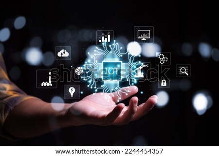 hand holding internet of things technology icon group