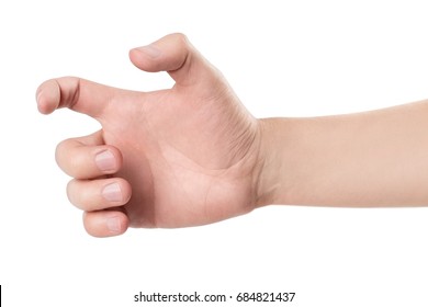 A Hand Holding An Invisible Gun, Isolated On White Background