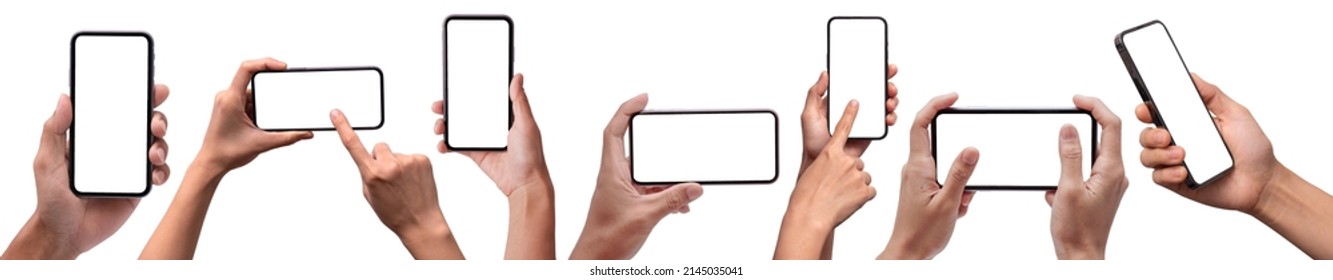 Hand holding iPhone the black smartphone iphone pro max with blank screen for Infographic Global Business web site design app for iPhoneX and advertisnment , iphon , phone - Clipping Path