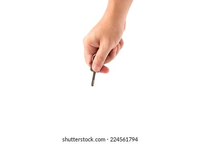 Hand Holding Key On Isolated On White