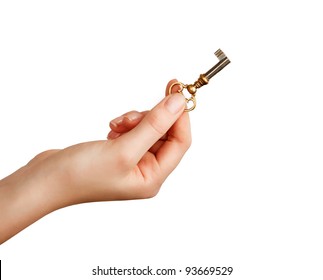 Hand Holding Key On Isolated On White Background