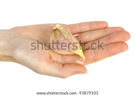 Hand Holding a Large Clove of Garlic on White Background