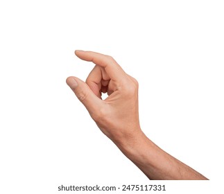 Hand holding a little bit of something, isolated on white background. Gesture indicating a pinch or small grasp, ideal for interaction and communication concepts. Close up view - Powered by Shutterstock