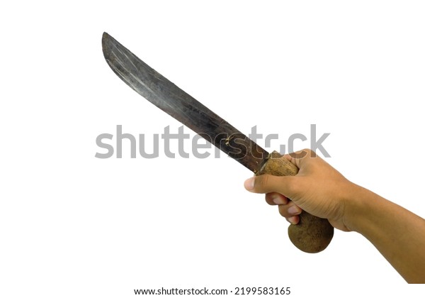 Hand Holding Machete Isolated On White Stock Photo 2199583165 ...