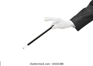 Hand holding a magic wand isolated on white background