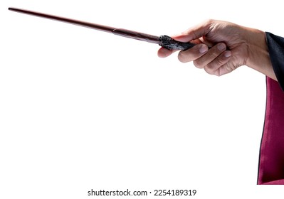Hand holding Magic wand Wizard tool isolate on white background With clipping path.