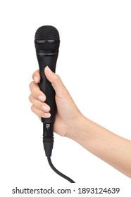 hand holding Microphone isolated on white background