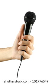 Womans Hand Holding Microphone Isolated On Stock Photo (Edit Now ...